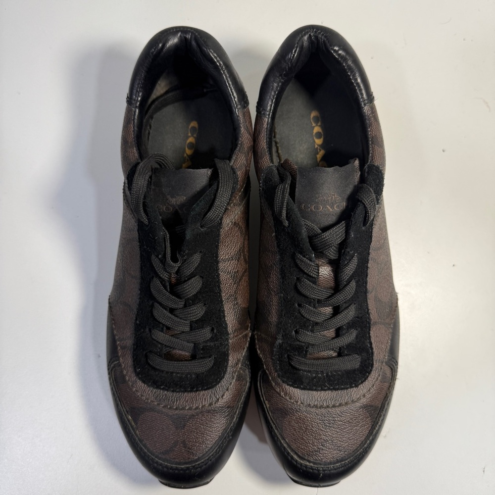 Coach Rebecca Brown Leather Lace Up Print Sneaker Shoes Q6735 Women's Size 6.5B